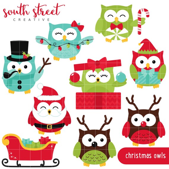 Christmas Owls, Elf, Reindeer, Cute Clipart, Personal & Small Commercial Use, Vector Clip Art, Instant Download, png, jpeg, eps Il_570xn