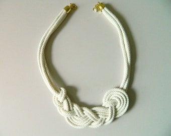 Cotton necklace fiber necklace knot necklace rope necklace Wife Gift Nautical Necklace asymmetric bib necklace eco friendly natural necklace