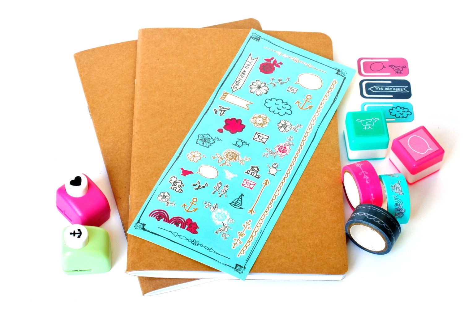 Complete DIY Stationery  Set Notebooks Washitapes Clips