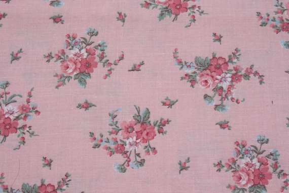 Vintage Pink Rose Fabric Small Print Pink Cotton Fabric