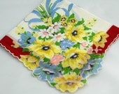 Vintage Hankie, Beautiful Floral With Floral Bouquet Extending Outside the Edges in One Corner U11 Vintage Hankie, Beautiful Floral With Floral Bouquet Extending Outside the Edges in One Corner U11