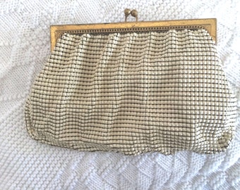 Vintage Evening Clutch - Ivory Enameled Metal Mesh c. 1920s