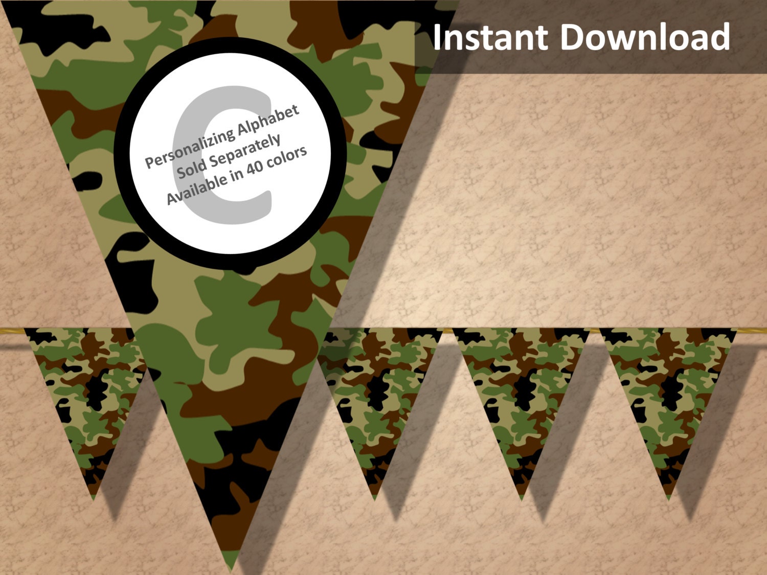Brown Green Camo Camouflage Bunting Pennant Banner Camo