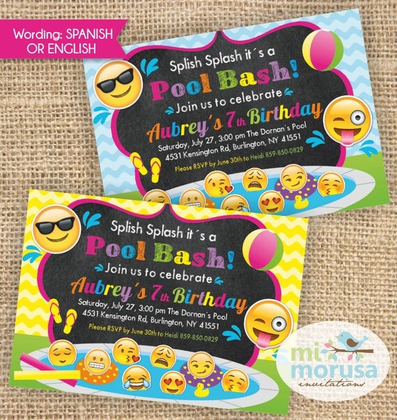 Emoji Emoticons Emojis pool party printable invitation not