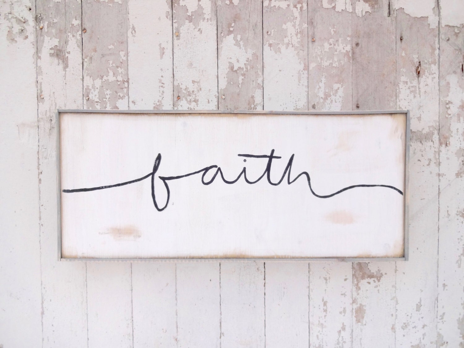 Cursive faith black and white rustic wood sign