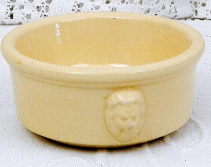 Antique French Beige Ceramic Ramekin Bowl with Lions Heads, French Decor, Shabby Chic Decor, Chateau Chic, Vintage Cooking Kitchen Utensil