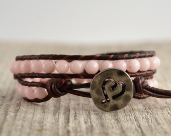 Rustic romantic beaded bracelet. Pink double wrap pink bracelet