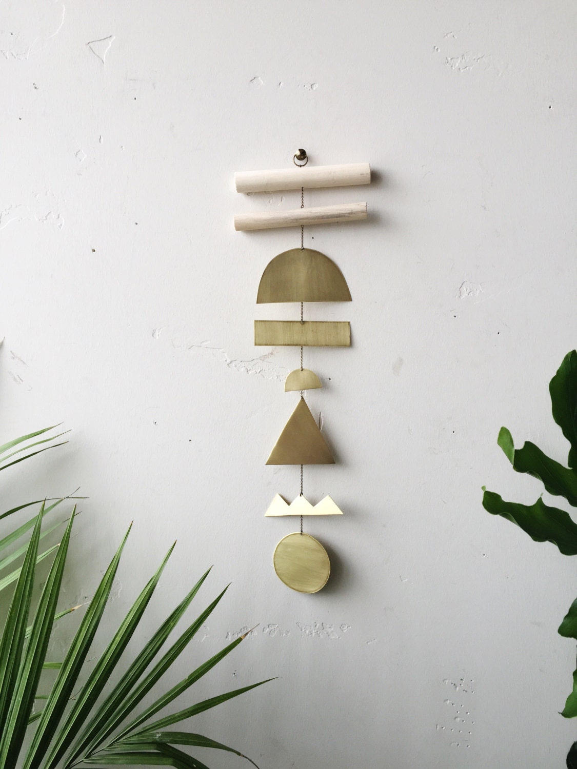 Brass geometric wall hanging geometric moon mobile