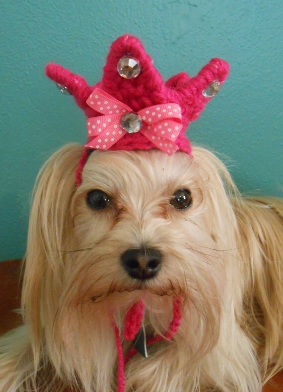 Crocheted Crown Hat for Dogs Pink Cat Tiara Diva Dog Tiara