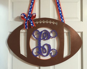 Wooden Wall Monogram Football, Football Wall Decor, Wooden Monograms for the Home, Monogram Football Door Hanger,