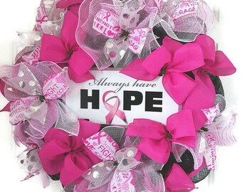 Breast Cancer Mesh Wreath, Mother's Day Wreath, Gift for MOM, Pink Breast Cancer Wreath, Breast Cancer Awareness Wreath, Front Door Wreath