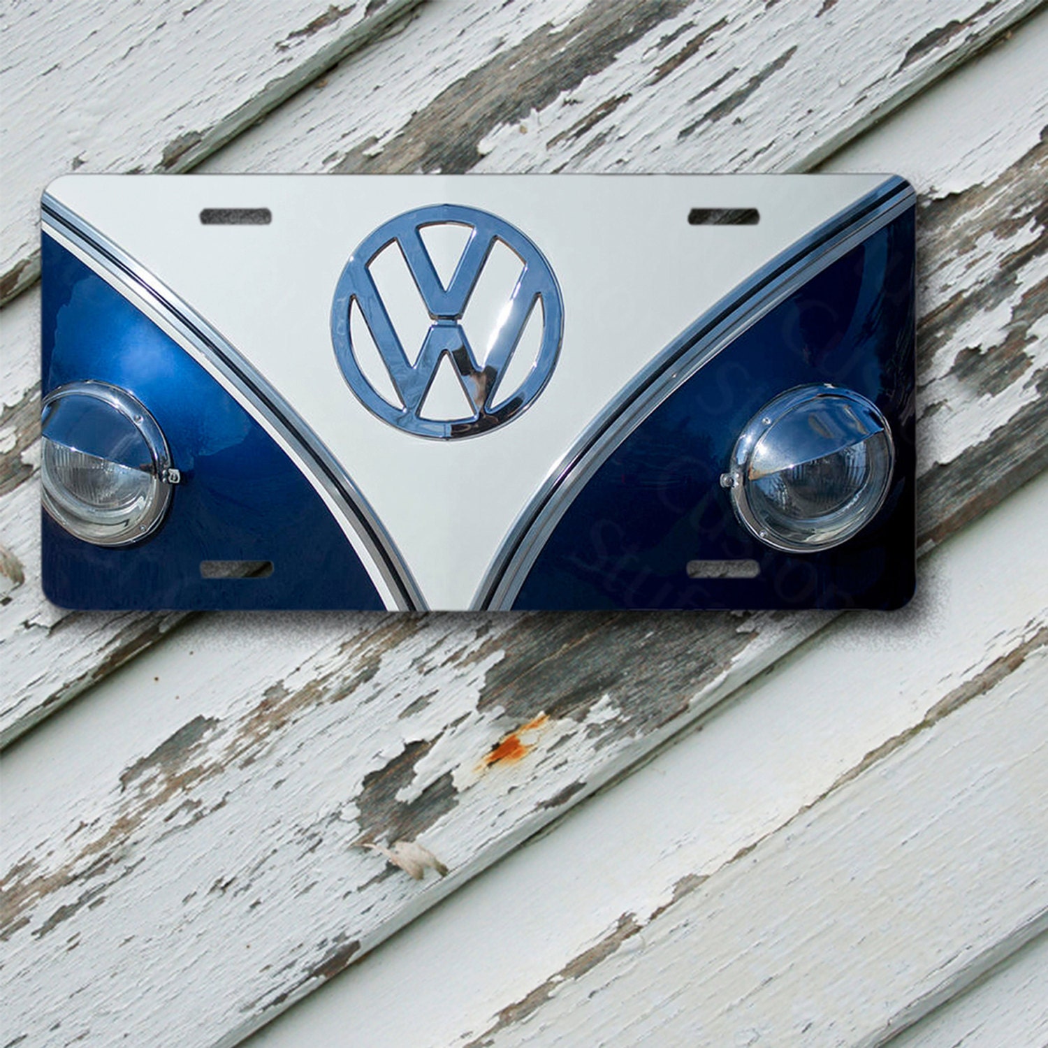 License Plate VW Blue Bus Front End Design on 6 x