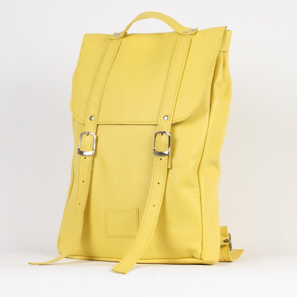 Yellow middle size leather backpack rucksack / To order