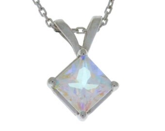 1 Ct Mercury Mist Mystic Topaz Princess Cut Pendant .925 Sterling Silver Rhodium Finish