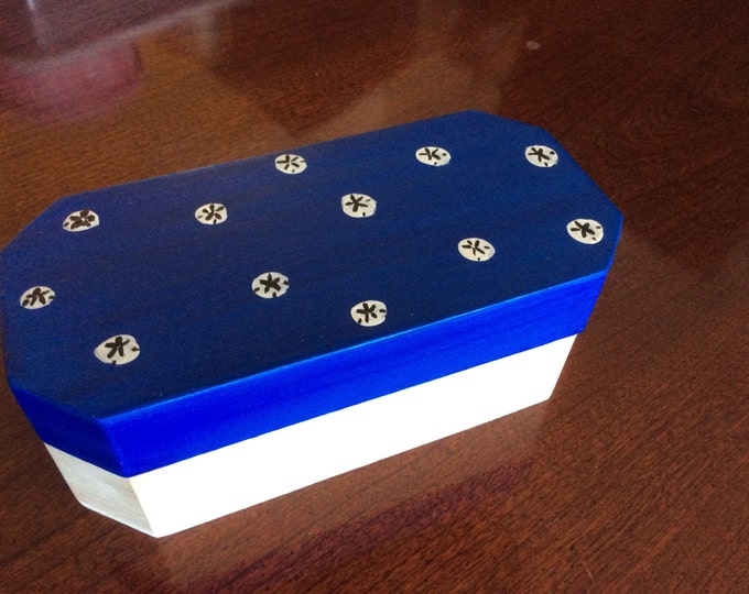 Solid Wood Box with Hinged Lid - Sandollars painted on top in Acrylics