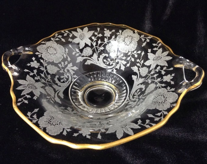 Cambridge Glass Nappy Bowl Gold Wildflower, Anniversary Gift, Golden Anniversary
