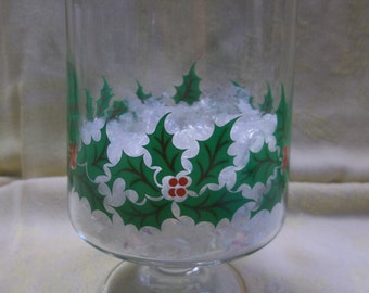 1/2 OFF!!! Vintage Glass Jar with Holly Leaves and Berries, Christmas Decor, T