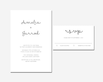 Wedding invitation set Black & WHite Gold Foil