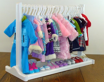 18 inch Doll Furniture, American Made Doll Furniture, Clothes Rack for the 18" doll, Large (White) with Hangers