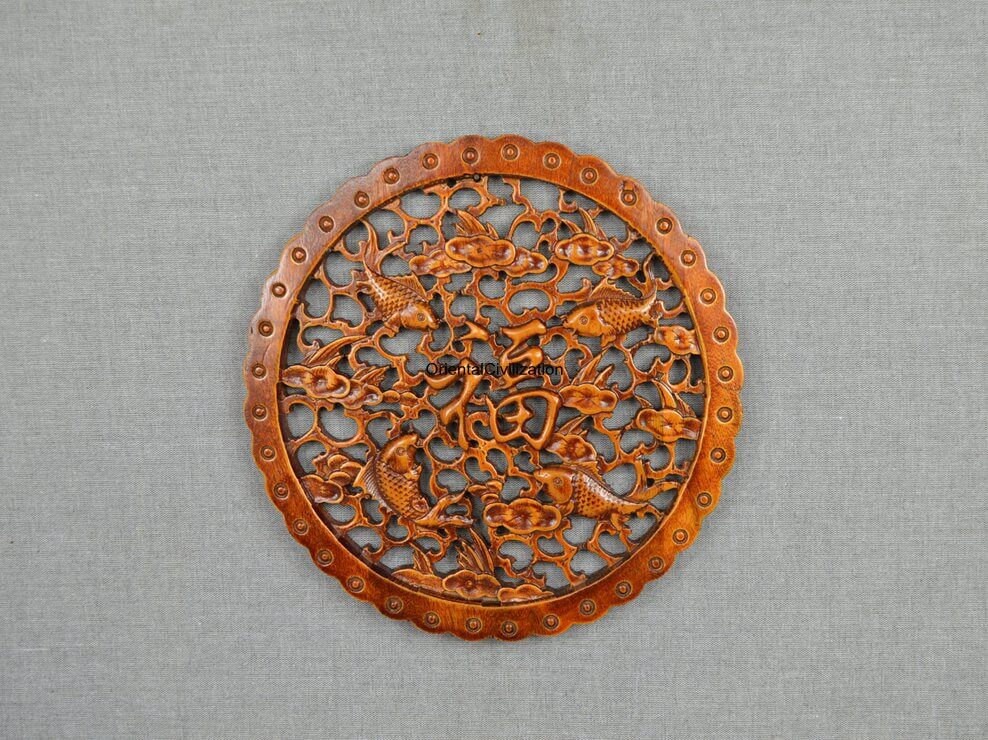 Round Wood Carving Wall Art Panel by OrientalCivilization on Etsy
