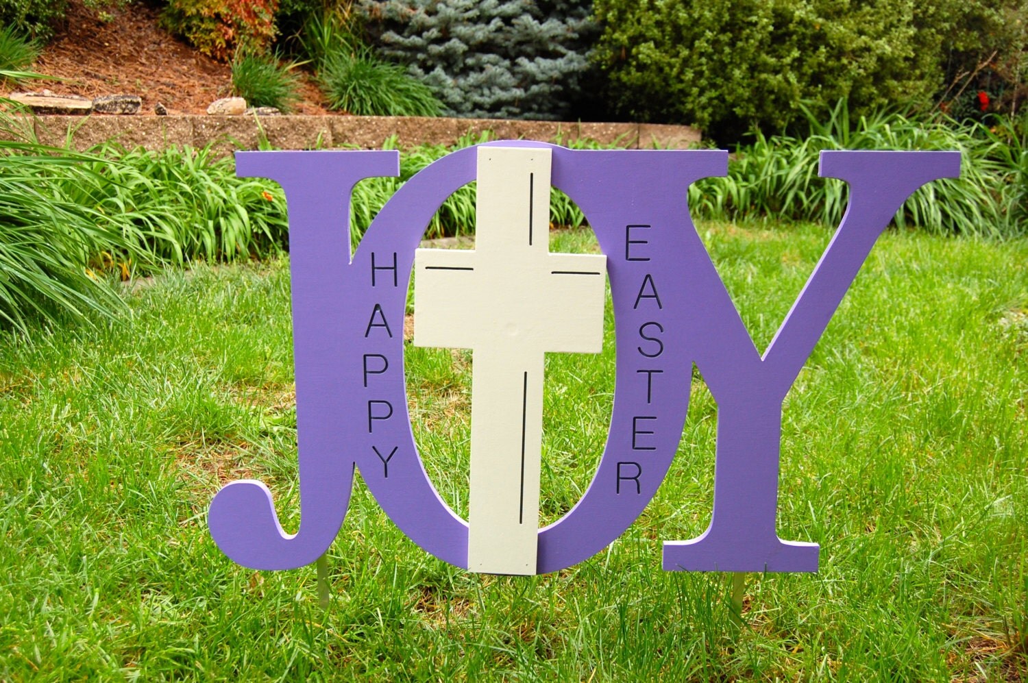 Easter Religious Outdoor Yard Decoration Wood Sign Joy with