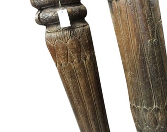 Antique Pillasters Pillar Column Rustic Carved Teak Wood Furniture 19th century Indian Architecture