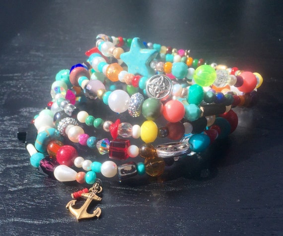 Boho inspired. Handmade multicolored vintage beaded bracelet