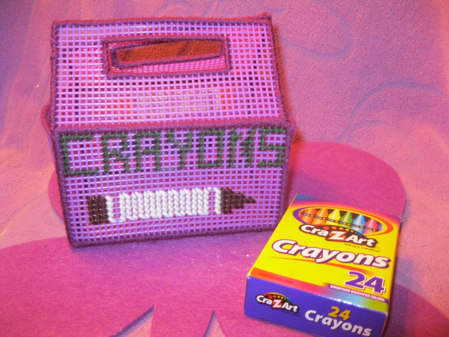 PLASTIC CANVAS CRAYON Box Purple by ThePurpleButterfly71