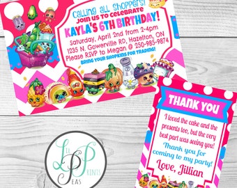 Shopkins Birthday Party Invitations, Shopkins Invitations Print at Home, Shopkins Thank You Cards, Shopkins party supplies, Birthday Card