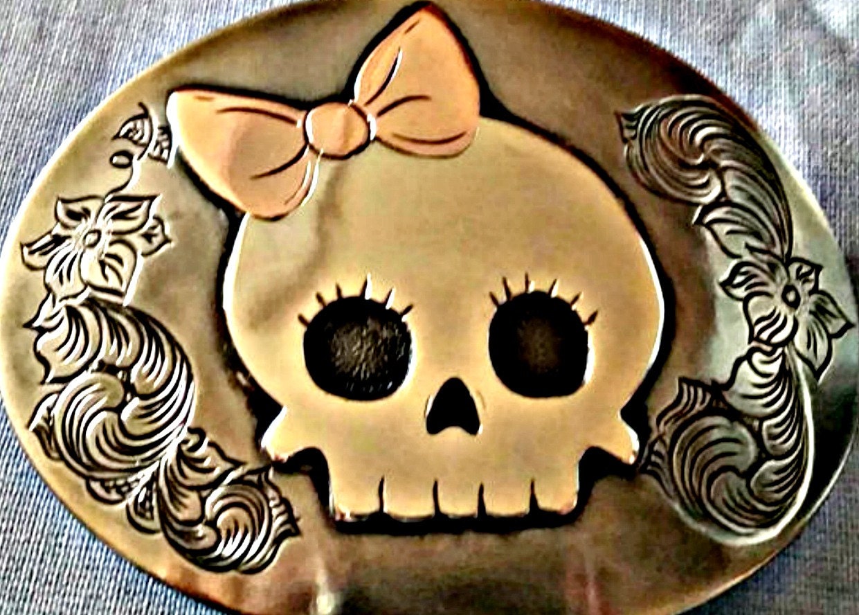 Goth Belt Buckle Skull Belt Buckle Custom by BluegrassEngraving