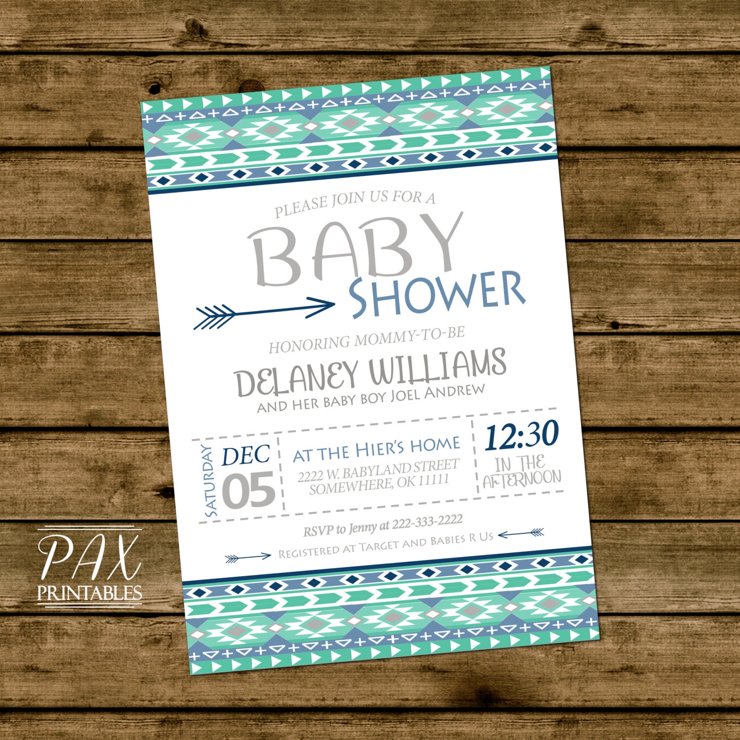 Aztec Baby Shower Invitation Printable Invites Tribal Baby