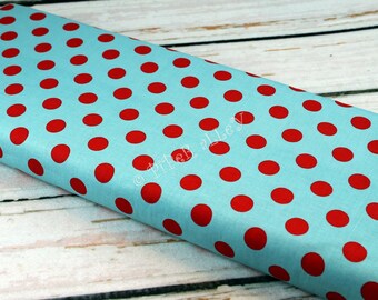 Cotton Fabric, Medium Dot, Quilting Cotton, by Riley Blake - Red Dots on Turquoise, DIY Blankets ~ by the half yard