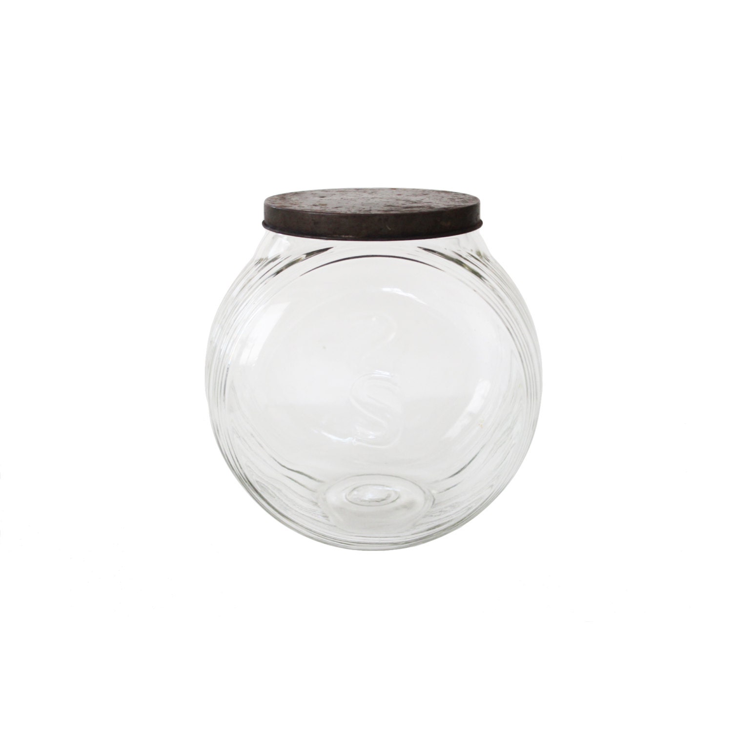 Vintage Clear Glass S Sugar Round Cookie Jar Metal Lid