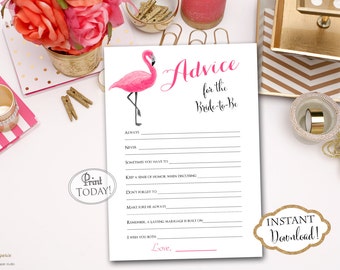 INSTANT DOWNLOAD - Flamingo Bridal Advice Card - Luau Tropical Advice to the Bride - Words of Wisdom - Tropical- Advice for the Bride - 0216
