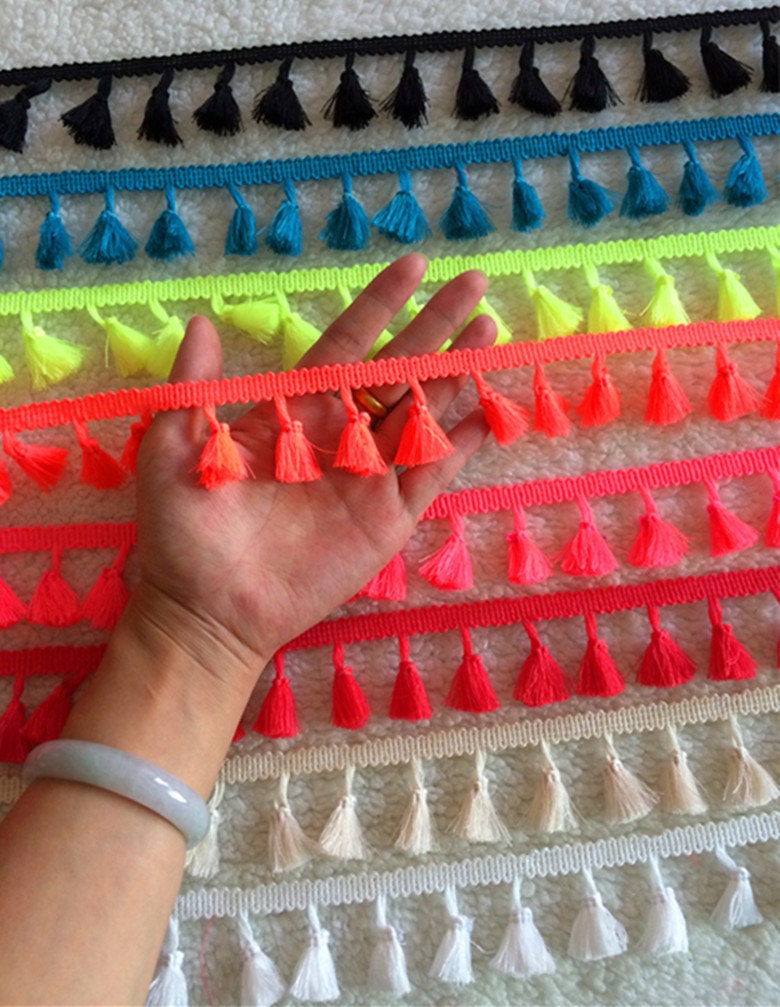 8 yards Multi colored tassel fringe trims mix color off white