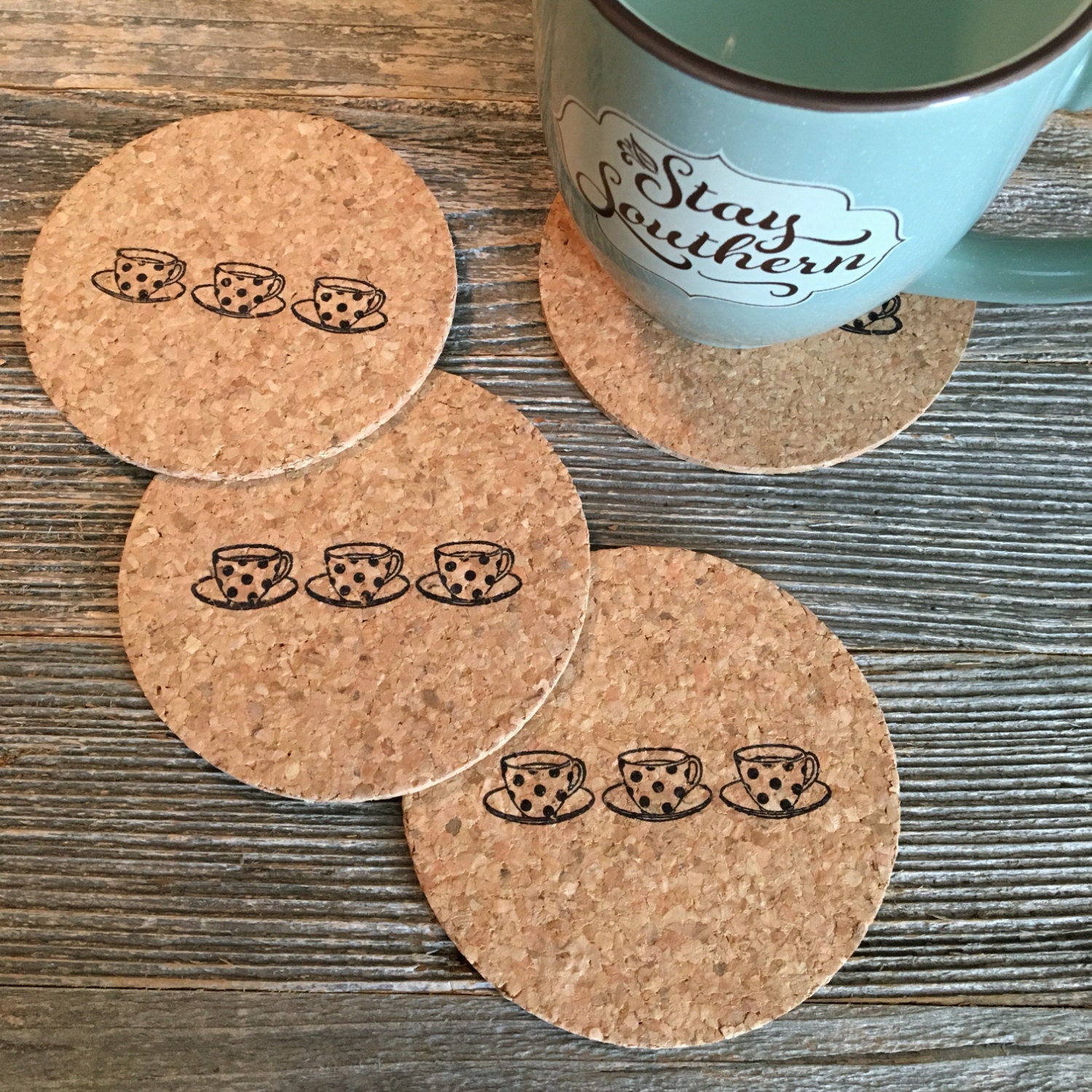 Tea Cup Coasters Absorbent Cork Coasters by KaraShareeCollection