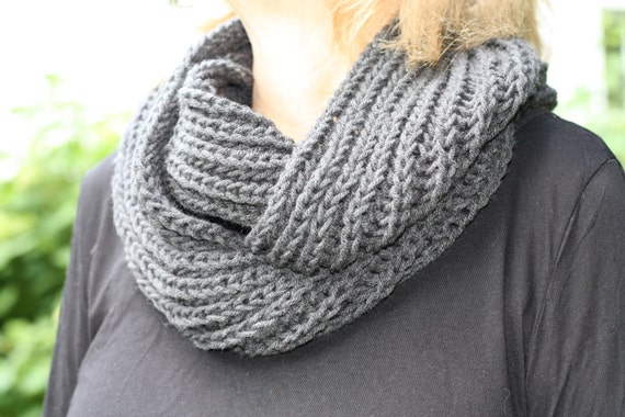 Charcoal Gray Infinity Scarf Knit Infinity Scarf Chunky