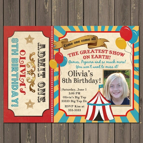 Circus Invitation, Carnival Birthday Invitation, Vintage Circus Invite, Carnival Party, Big Top Birthday, Photo Invitation Il_570xn