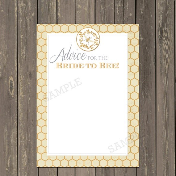 Bee Advice for the Bride Card, Bumble Bee Bridal Shower Game, Vintage Bee Bridal Shower, Instant Download Il_570xn