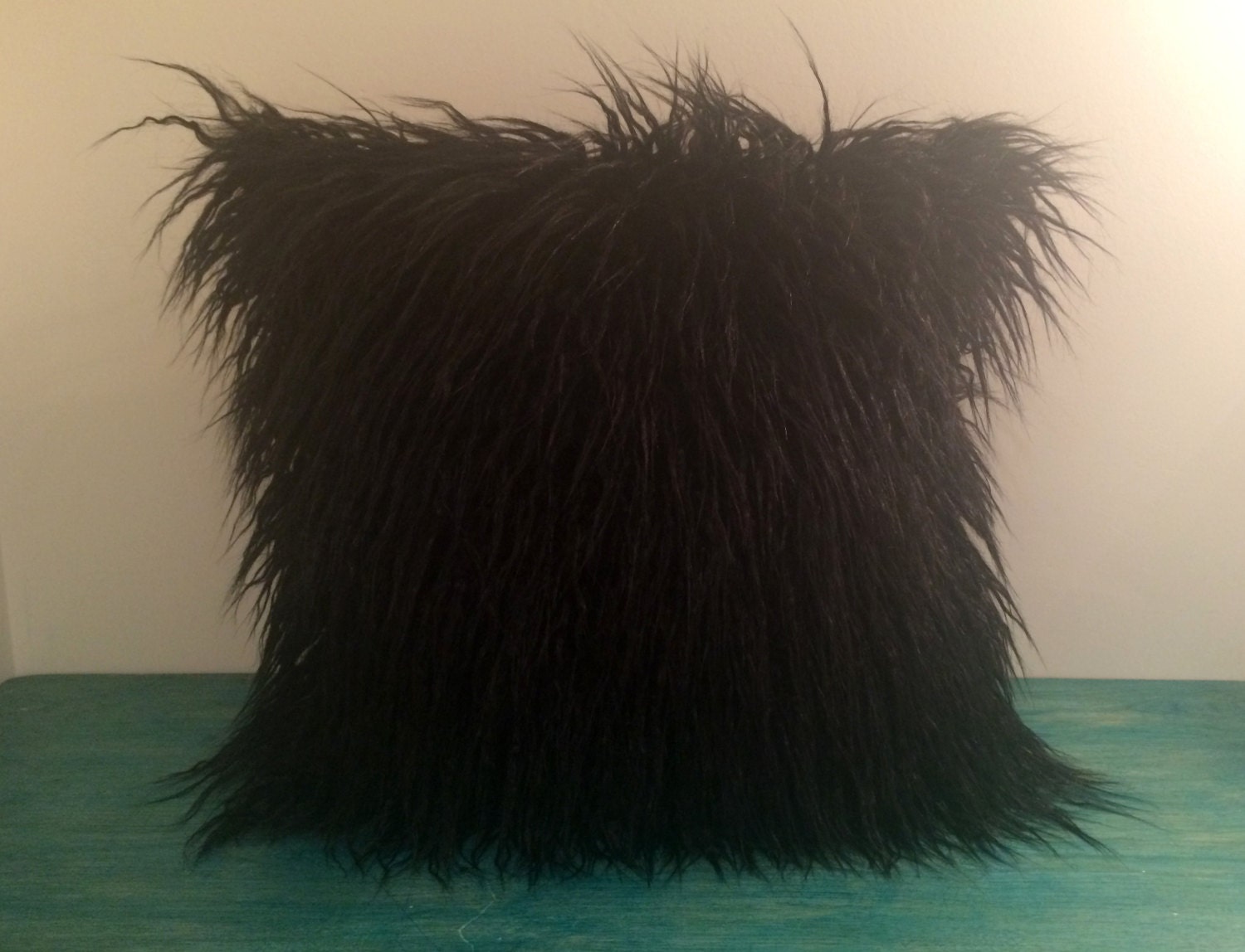 Faux Fur Pillow Pillow Cover 18 x 18 Square Pillow Black