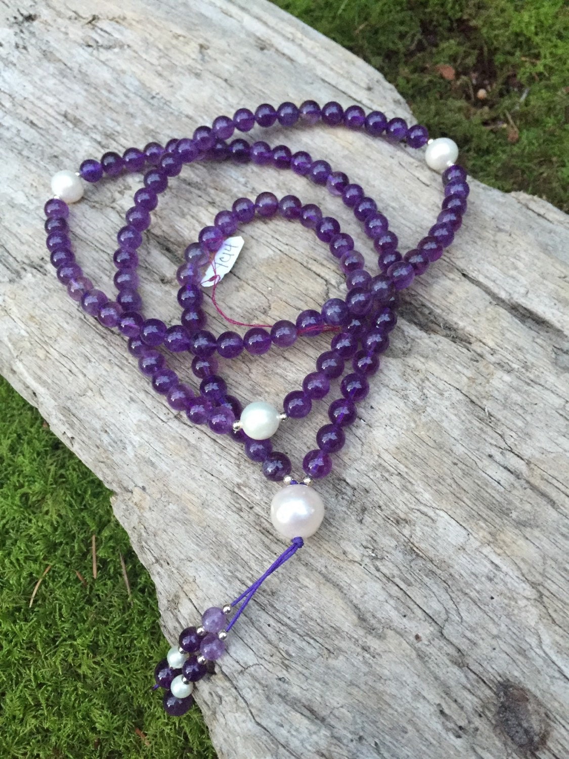 Amethyst And Pearl Buddhist Mala Prayer Beads Yc14