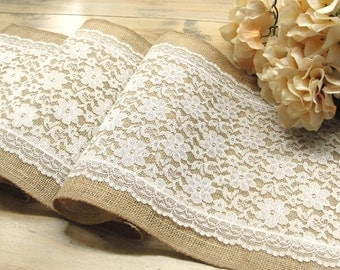 Vintage Wedding Table Runner Ivory Lace Burlap Overlay Rustic Decor Vintage Wedding Table Runner Ivory Lace Burlap Overlay Rustic Decor
