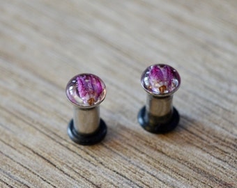 6g plugs 4mm plugs flower plugs real flower plugs ear plugs floral tunnels unique 6 gauge plug earrings real flower 6g tunnels purple tunnel