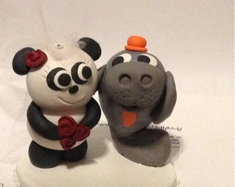 wedding cake topper panda manatee bride and groom