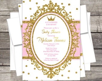 Royal Princess Baby Shower Invitation, Pink or Lavender Gold, Silver, Glitter, Crown Customized for you DIY or PRINTED