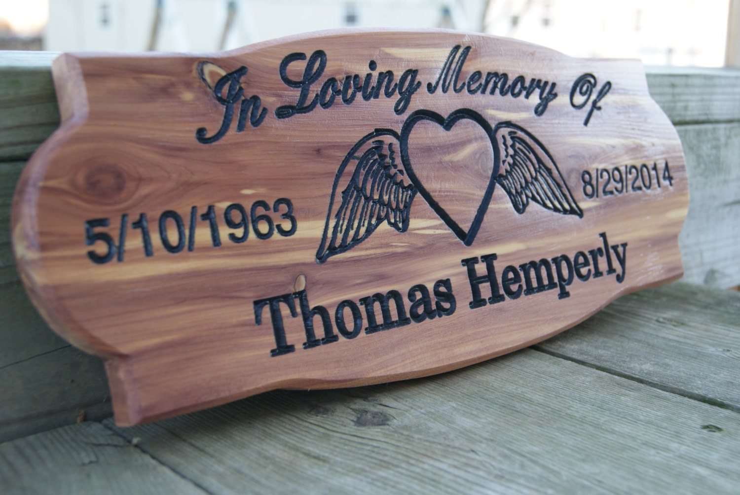 Memorial Engraved Plaque Personalized Carved Sign Angel Wing