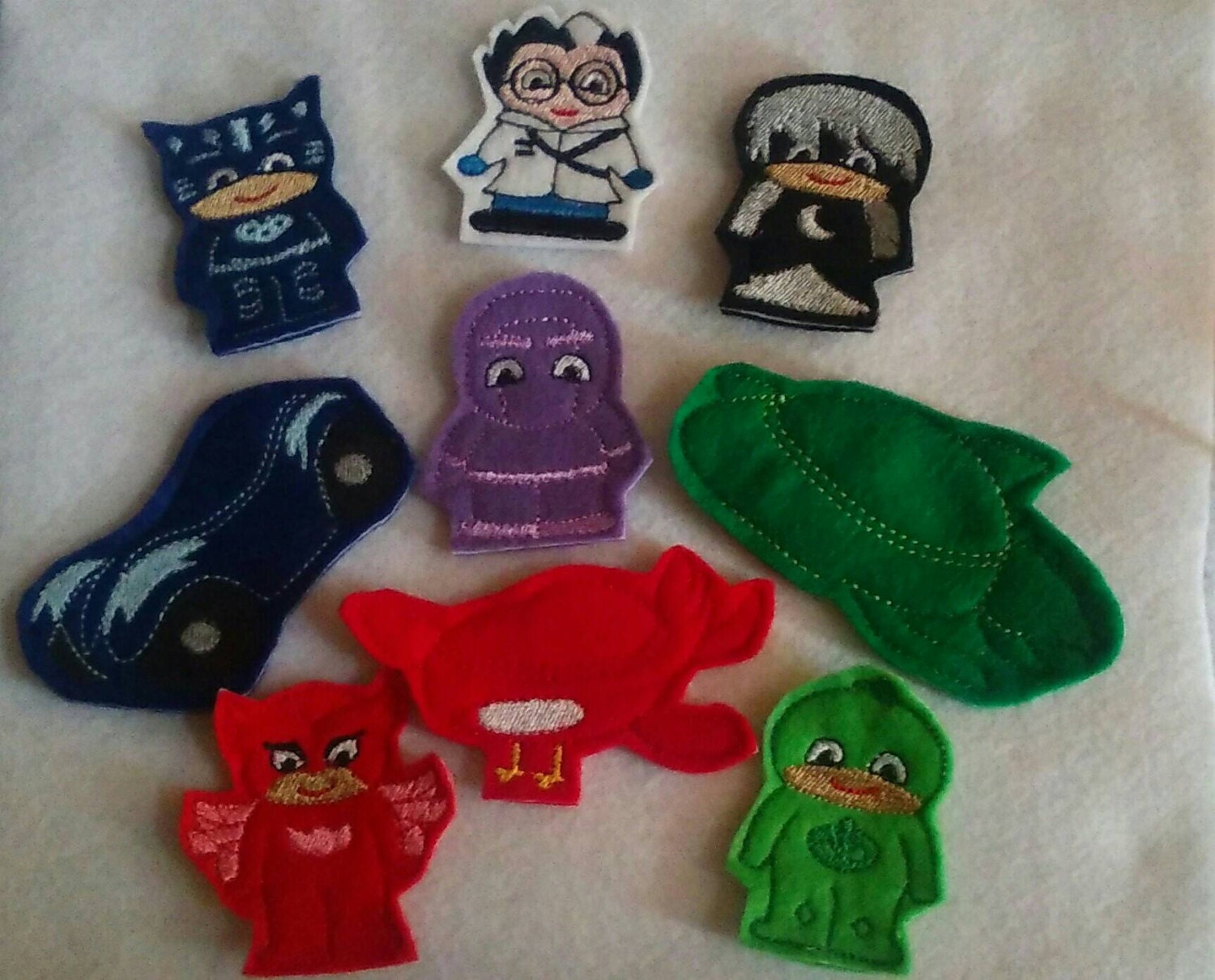 PJ Masks Set of 9 Finger Puppets Felt Toys Kids by YarnPlusThread