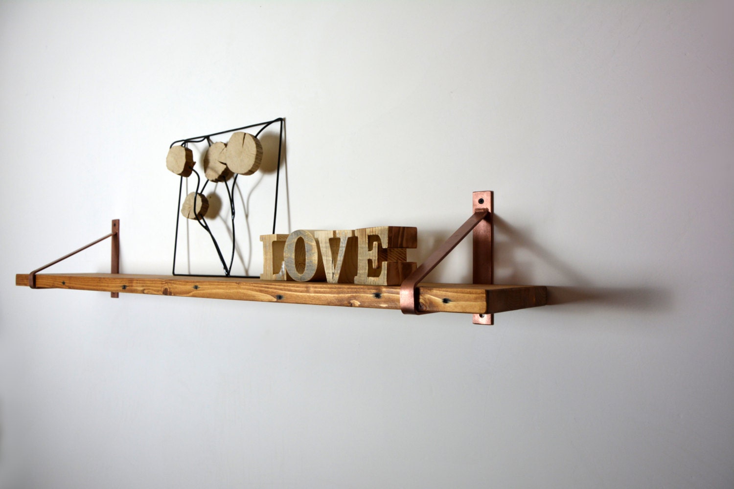 Unique Wood Shelf with Steel Bracket 32 x 8 Newest Design Brackets Copper Brackets Brown