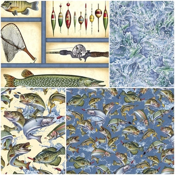 Reel It In Fishing Cotton Fabric by Quilting by CarolinaCottonCo