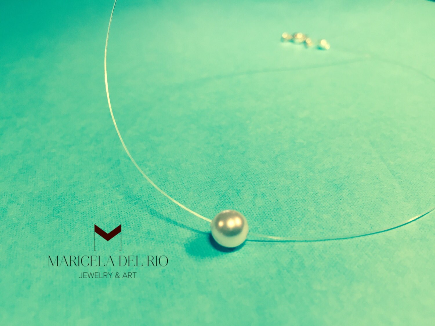 Necklace Fishing Line Swarovski Crystal Pearl by MaricelaDelRio